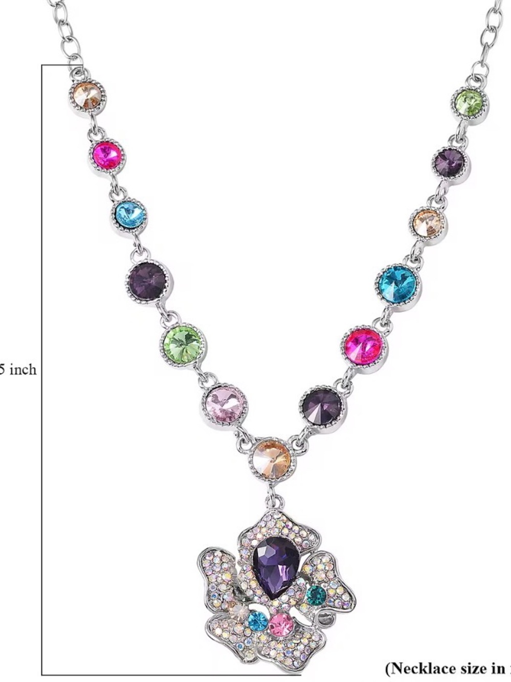 Multicolor Austrian Crystals Pendant Necklace 20-22 inches - Picture 3 of 3